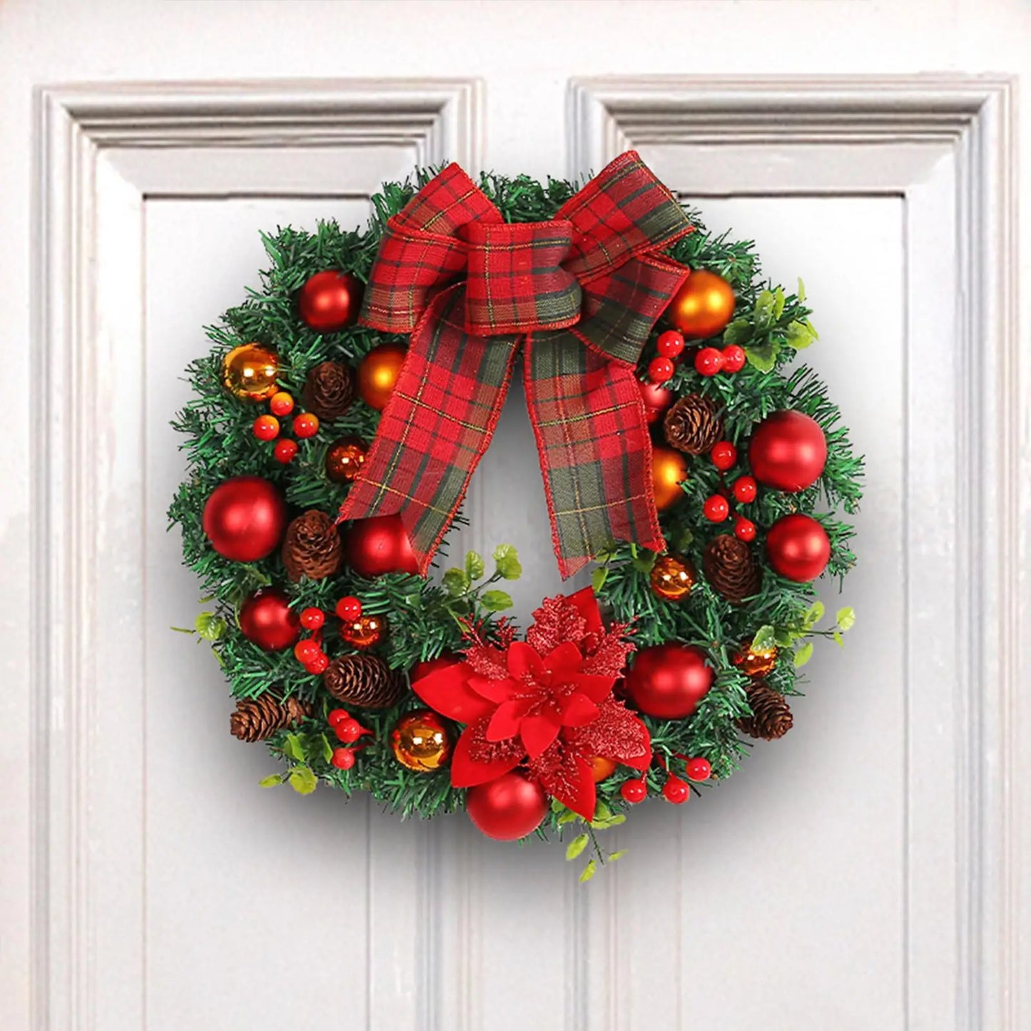 Christmas Wreath with Artificial Red Berry Bow Decoration