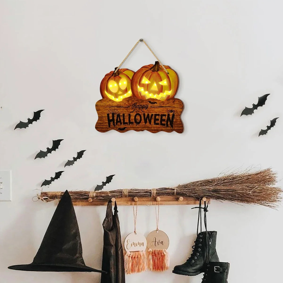 Halloween Wooden Pumpkin Lantern Light