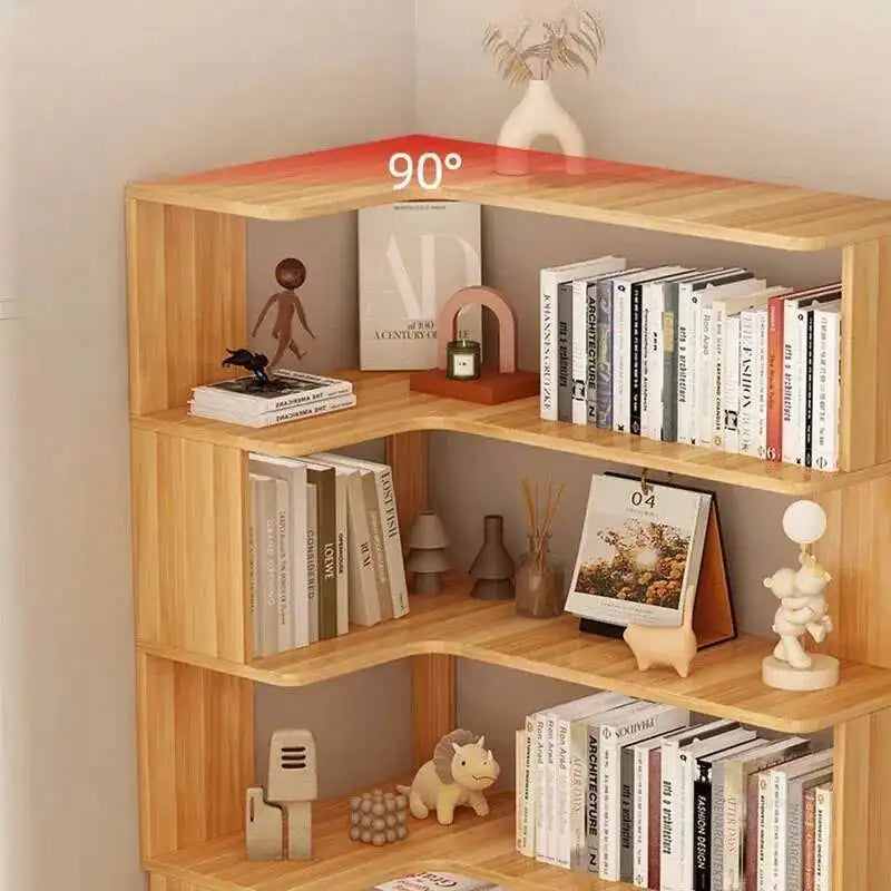 Bookcase Solid Wood Corner Modern Storage