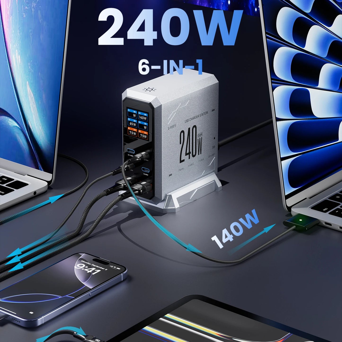 Charger GaN 240W USB C Desktop Fast Charging