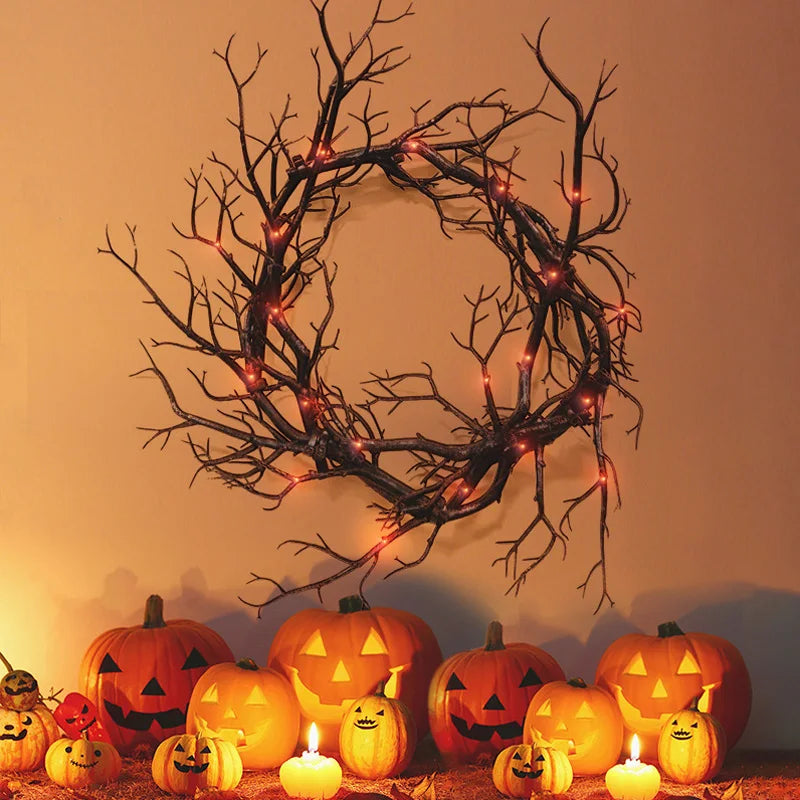 Halloween Wreath with Red Purple LED Lights