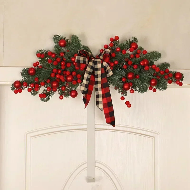 Christmas Door Wreath for Plaid Bow Red Fruit