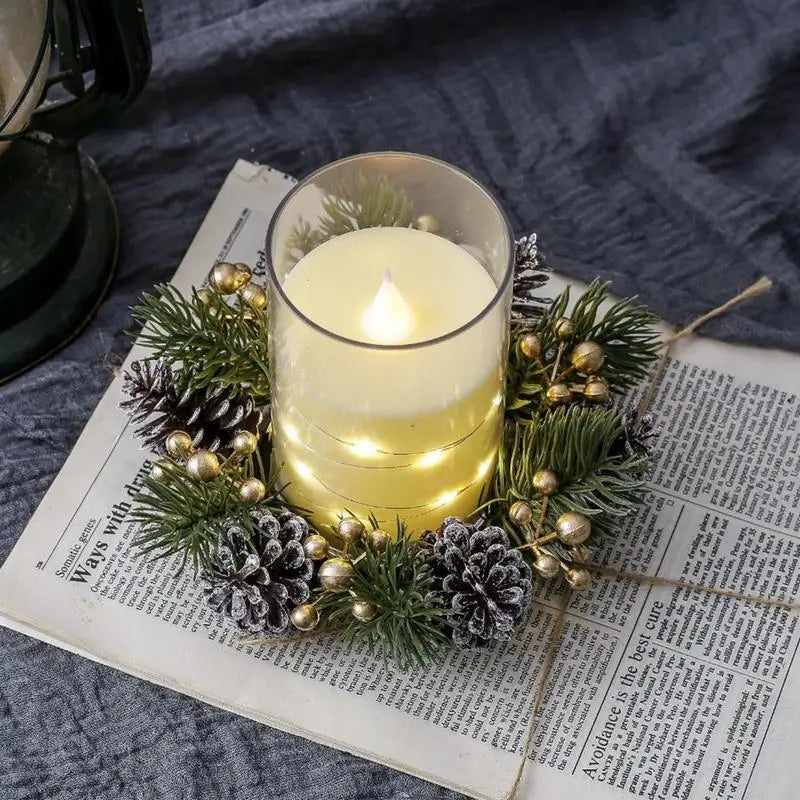 Christmas Candle Ring with Artificial Red Berry