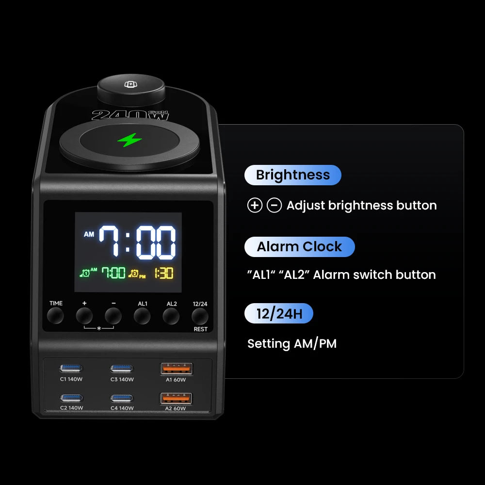 Charger Station GaN 240W Wireless USB-C Fast