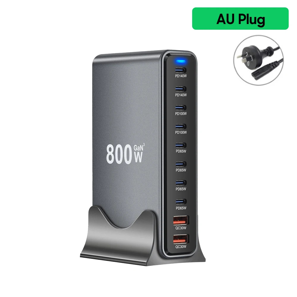 800W 10-Port USB-C GaN Fast Desktop Charger