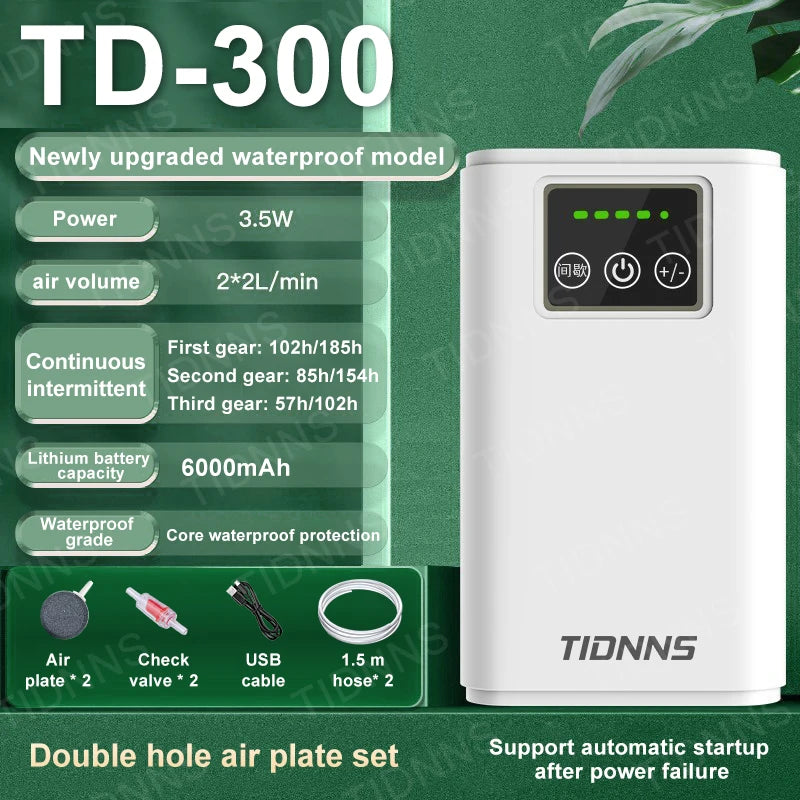 Aquarium Air Pump Rechargeable Silent USB Lithium Battery