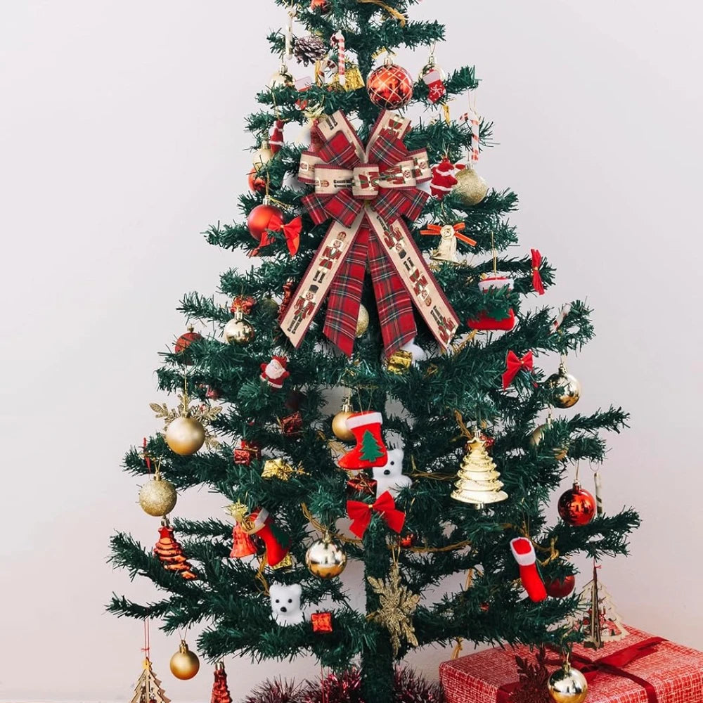 Christmas Bow Nutcracker with Red Plaid Burlap