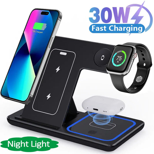 3 in 1 Fast Charging Foldable Stand Wireless Charger