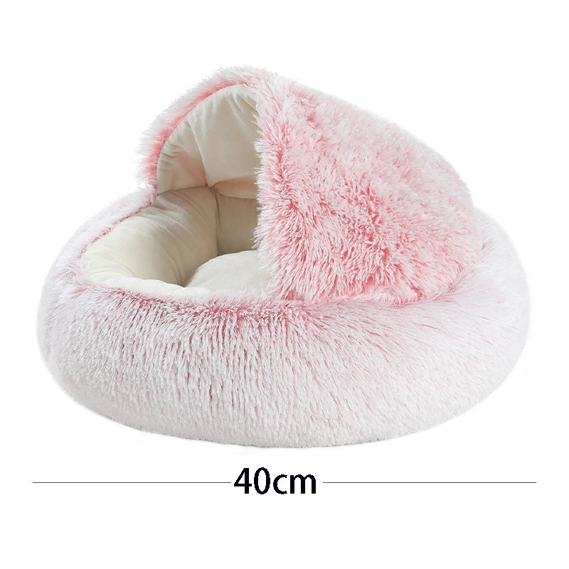 Round Plush Cat Bed with Cover for Small Pets