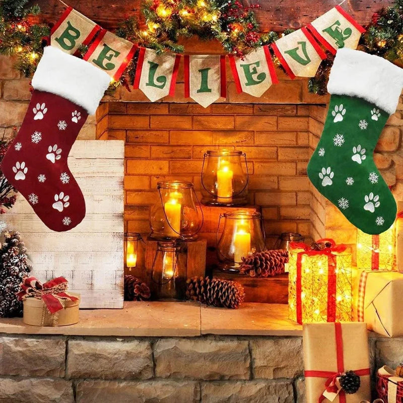 Personalized Christmas Socks with Pet Paw Print Design, Perfect Holiday Gift and Decoration for Home Parties, Festive Home Decor