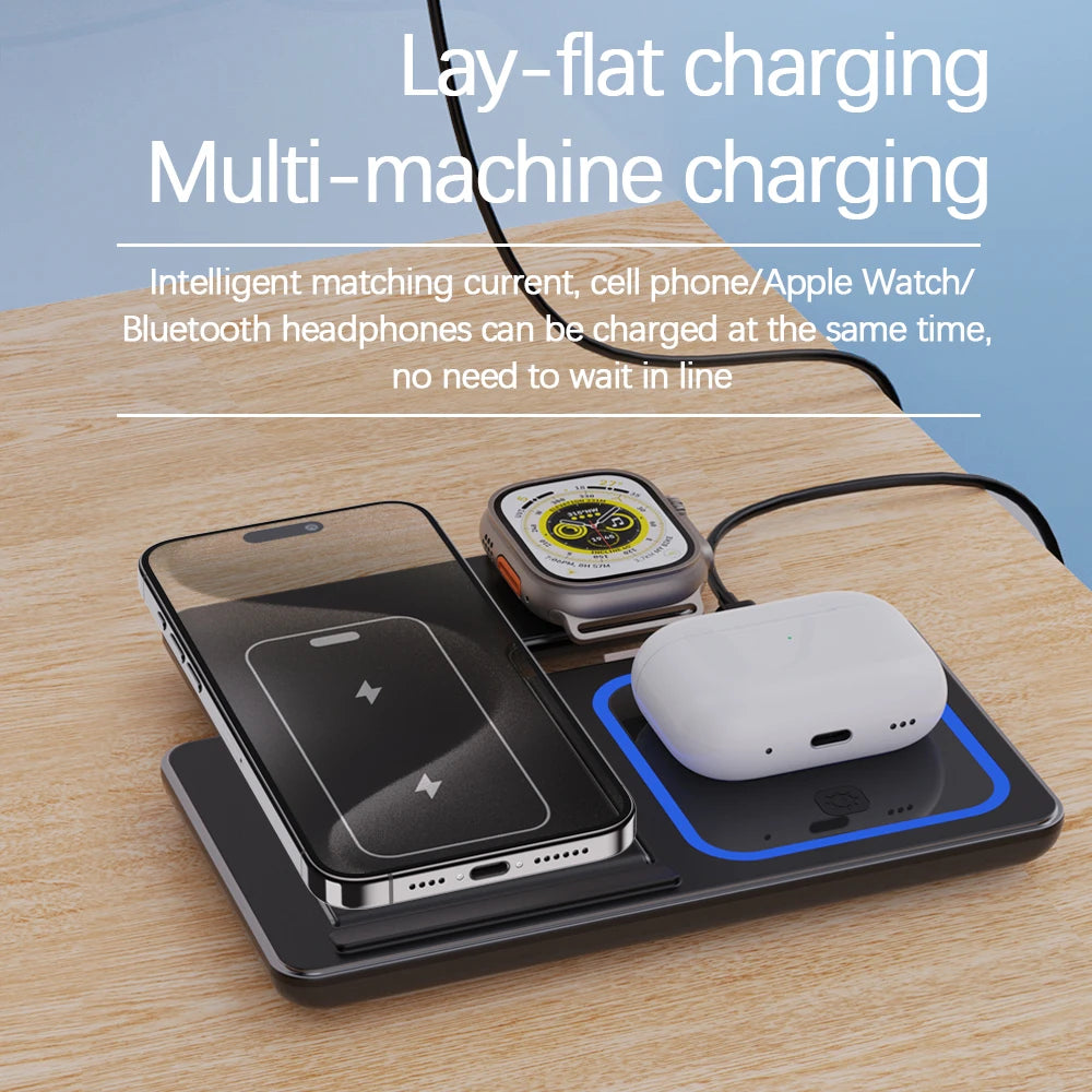3 in 1 Fast Charging Foldable Stand Wireless Charger