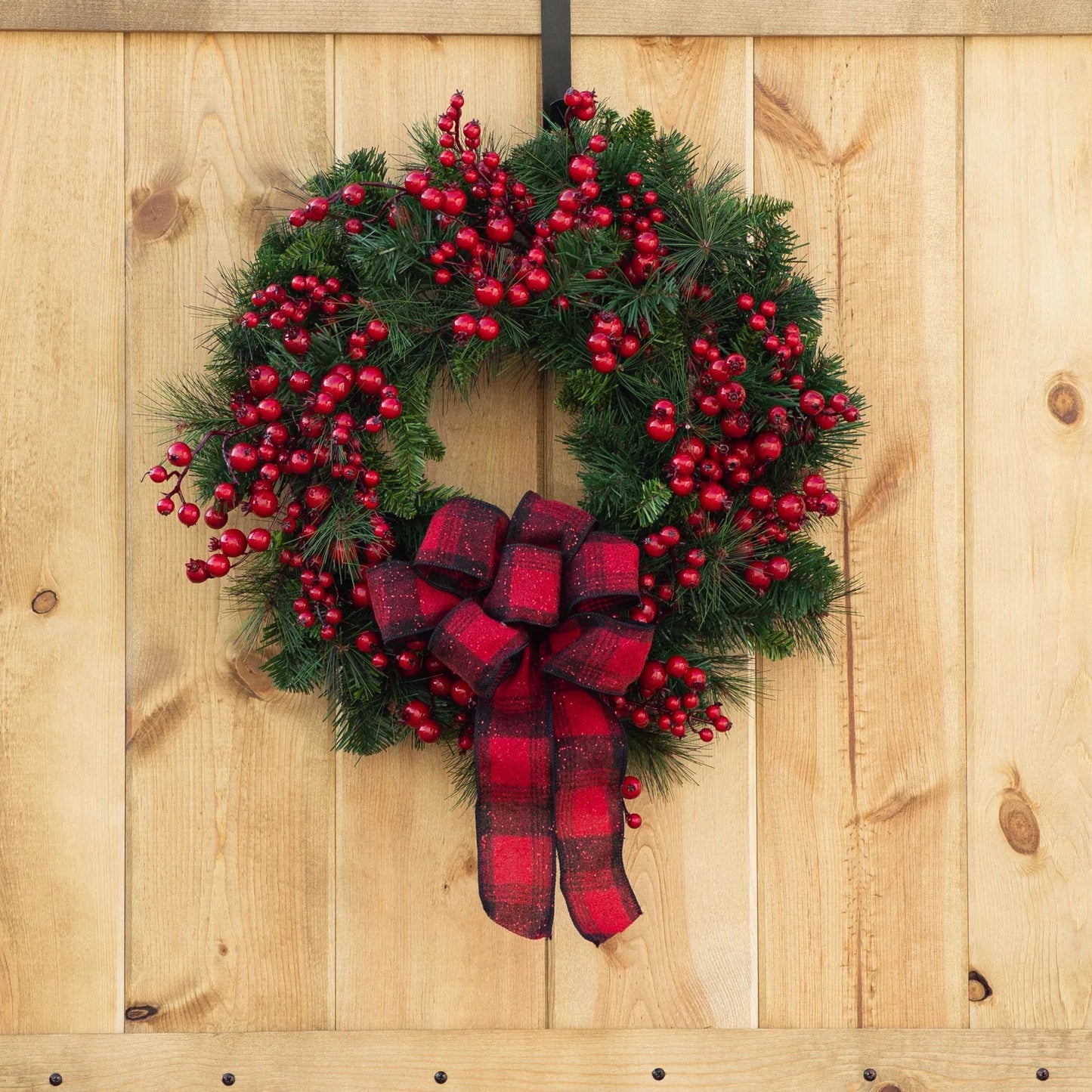 Christmas Wreath with Red Berry & Bow for Door Hanging
