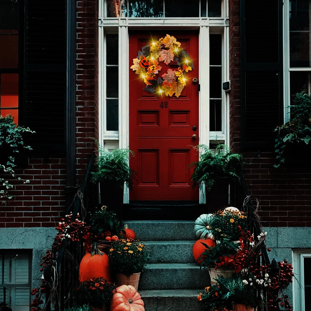 Halloween Autumn Wreath Pumpkin Skull Maple Leaf