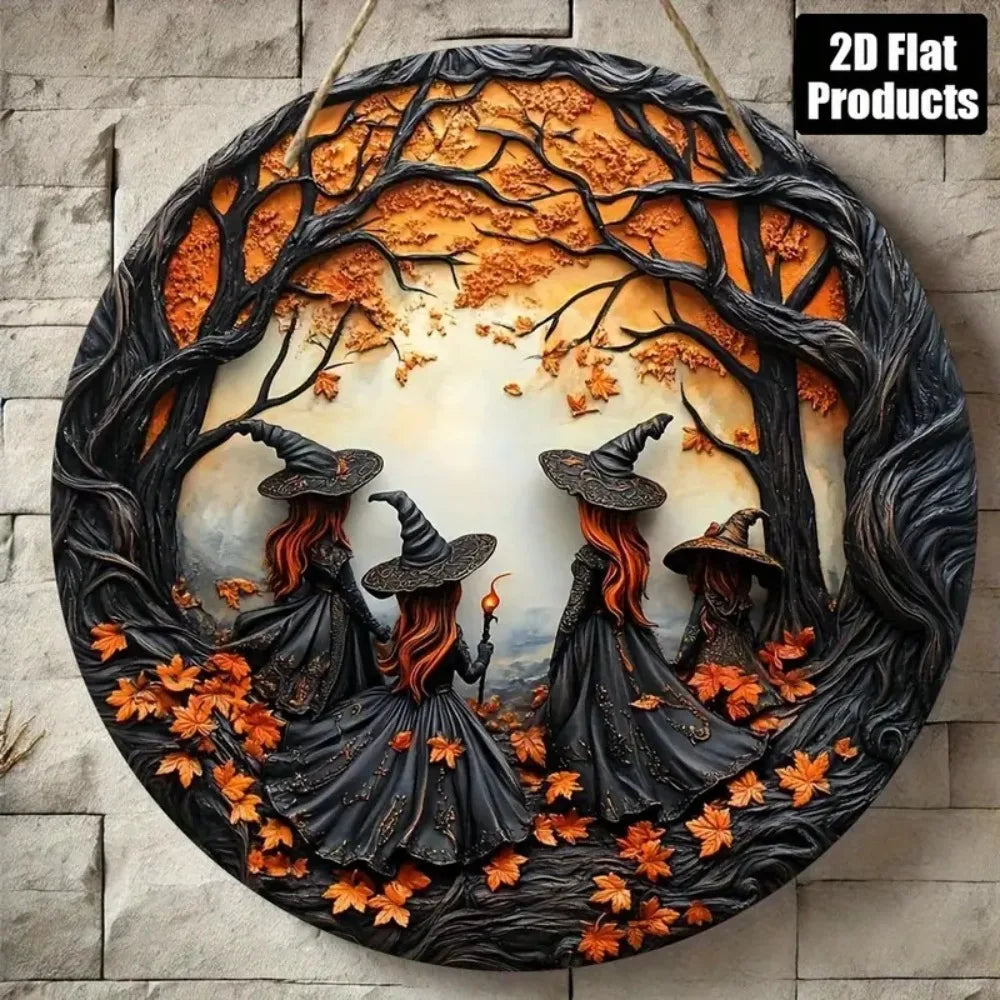 Halloween Wooden Round Witch Sign