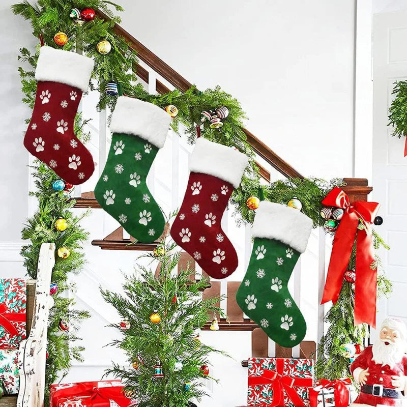 Personalized Christmas Socks with Pet Paw Print Design, Perfect Holiday Gift and Decoration for Home Parties, Festive Home Decor