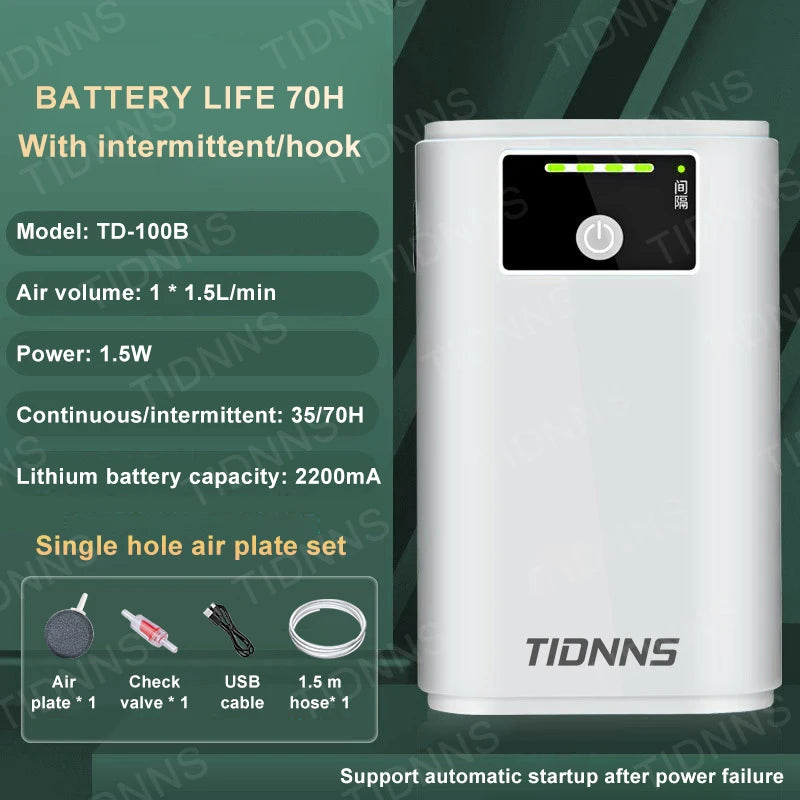 Aquarium Air Pump Rechargeable Silent USB Lithium Battery