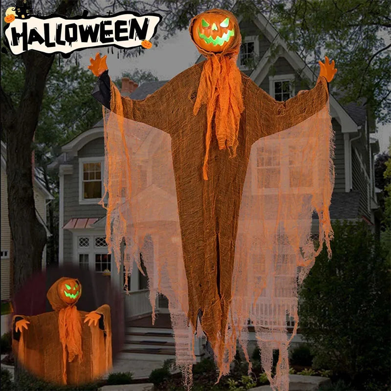 Halloween Pumpkin Hanging Ghost with Green Light Sound