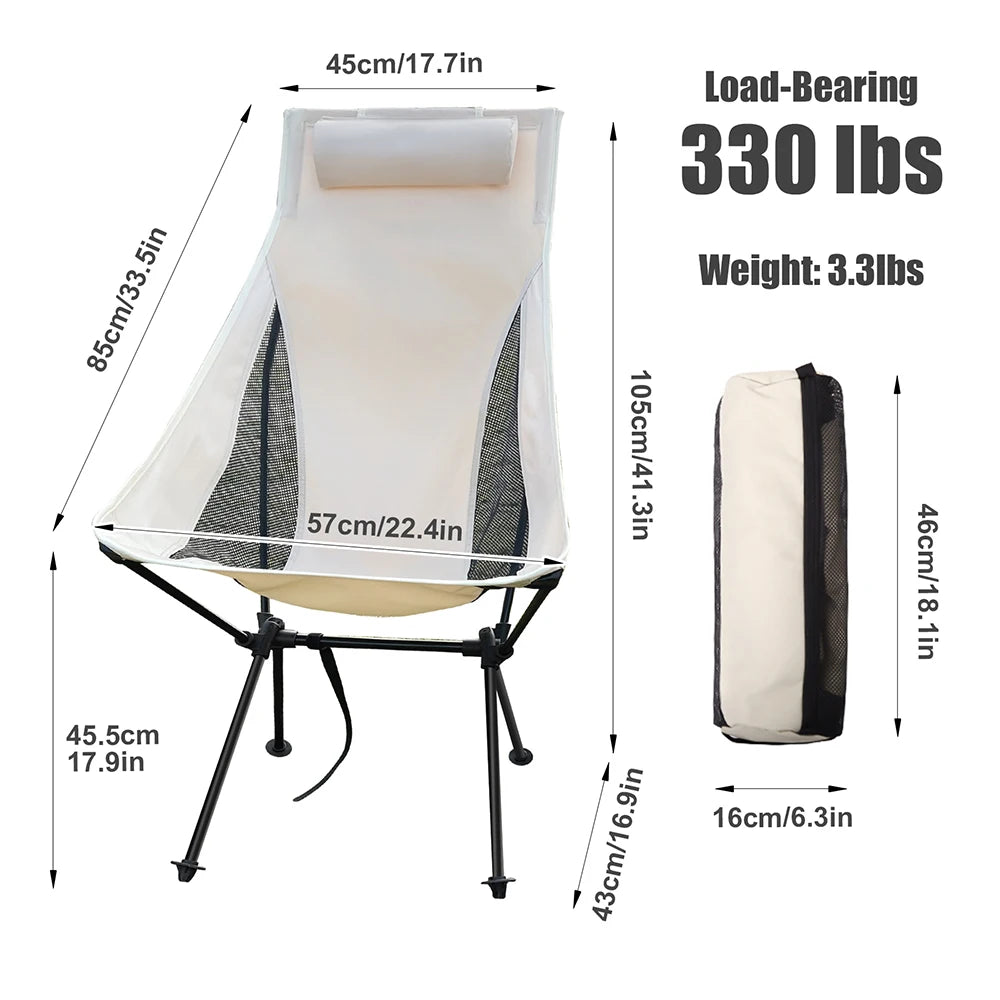 Camping Chair Folding Portable Lightweight Aluminum Headrest