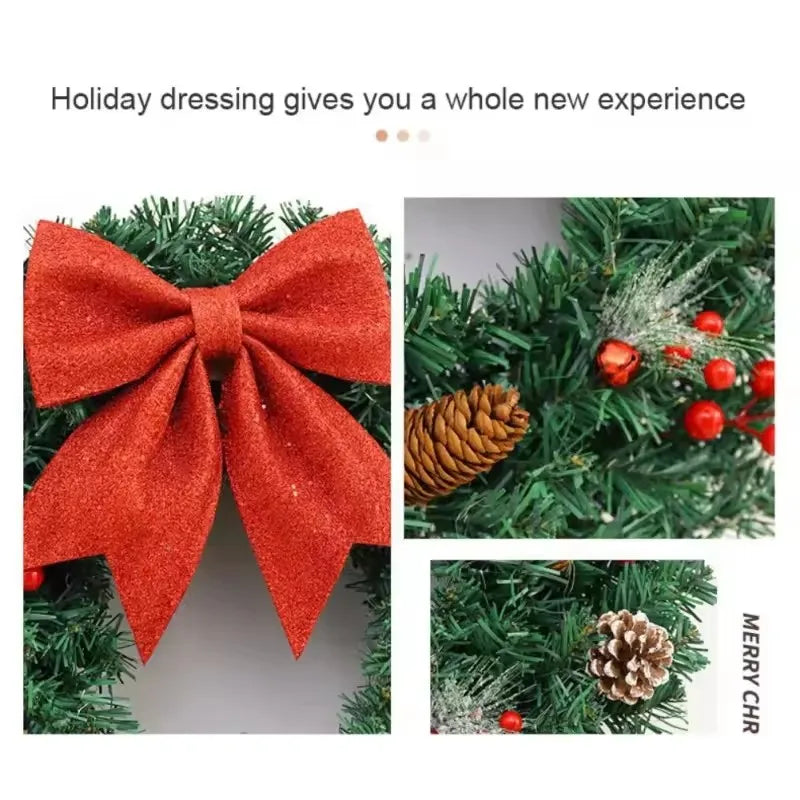 Christmas Wreath Red Bow Pine Cones