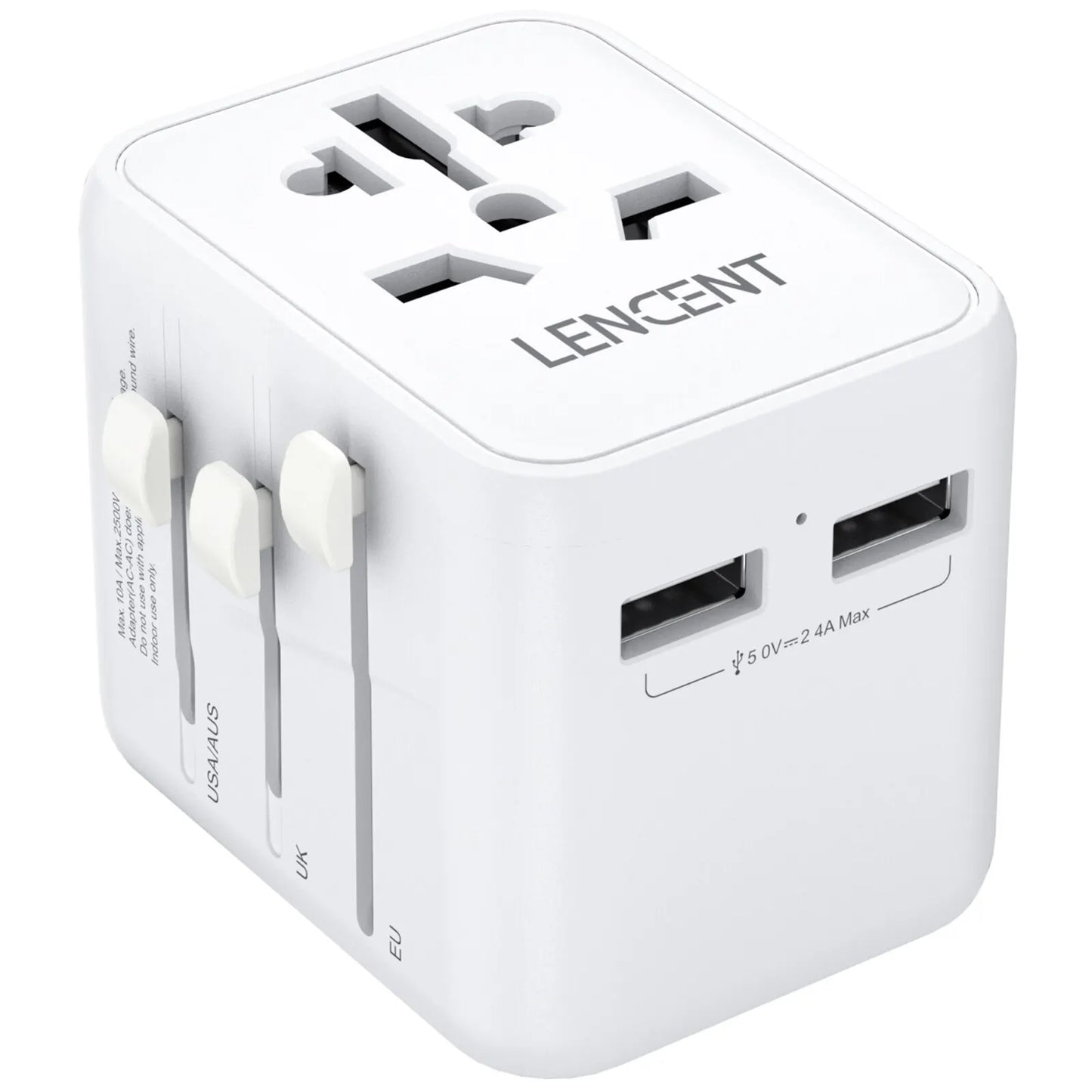 LENCENT International Travel Adapter with 2 USB Ports All-in-One Travel Charger Power Adapter EU/UK/USA/AUS Plug for Travel
