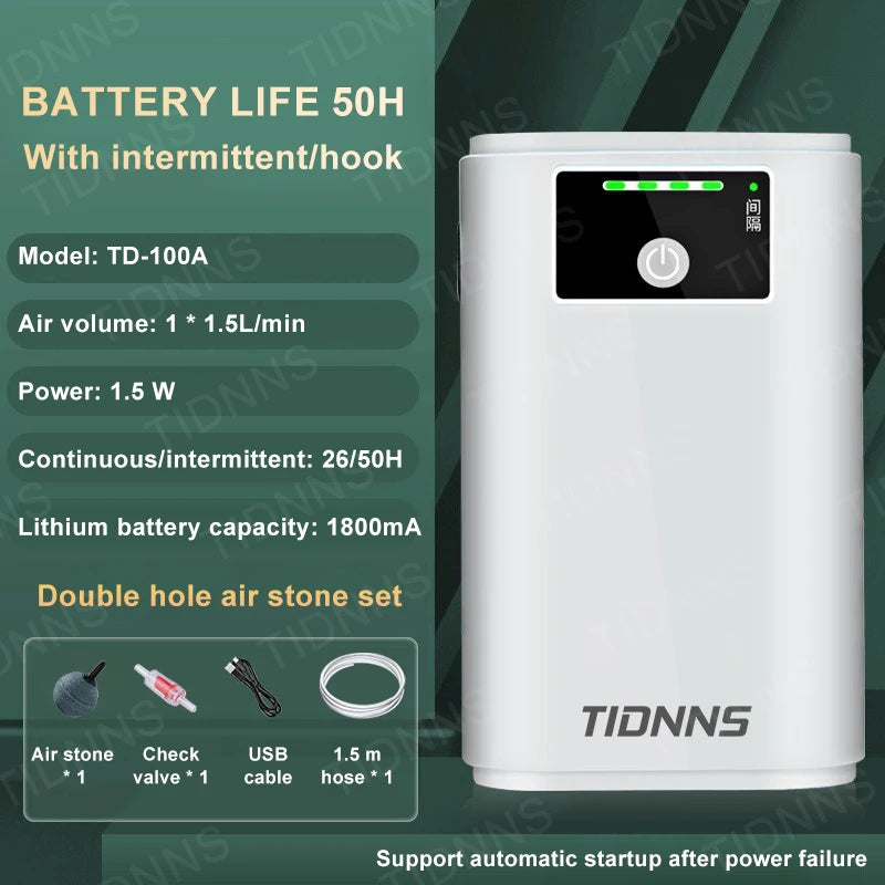 Aquarium Air Pump Rechargeable Silent USB Lithium Battery