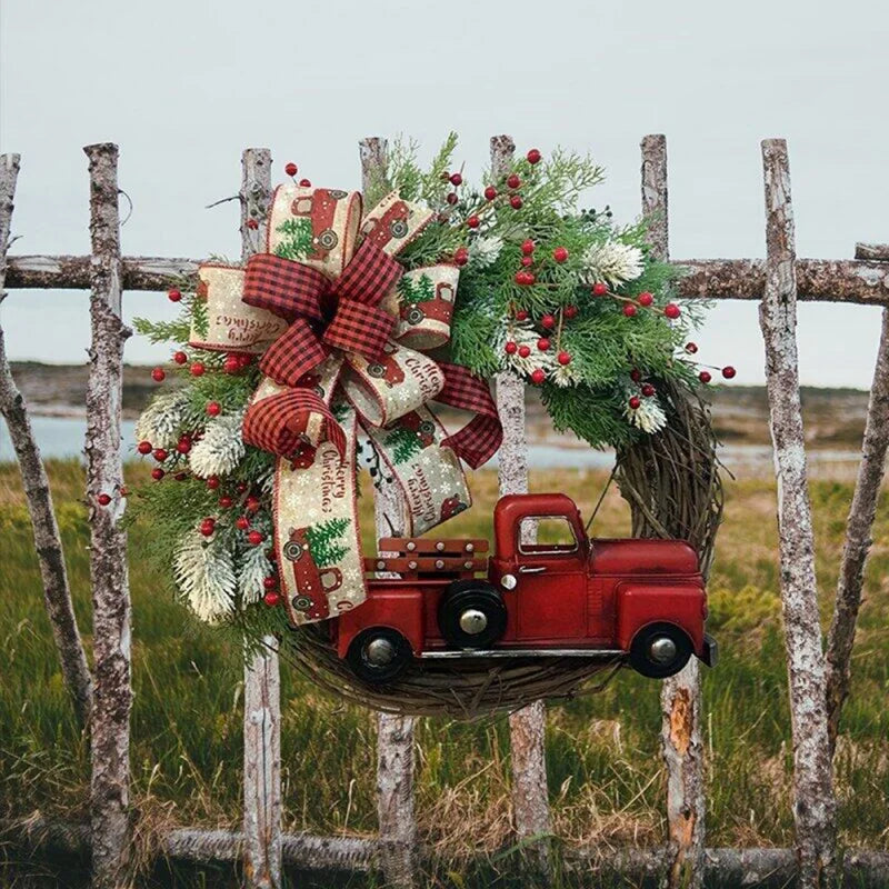 Christmas Wreath Red Truck Front Door Decoration