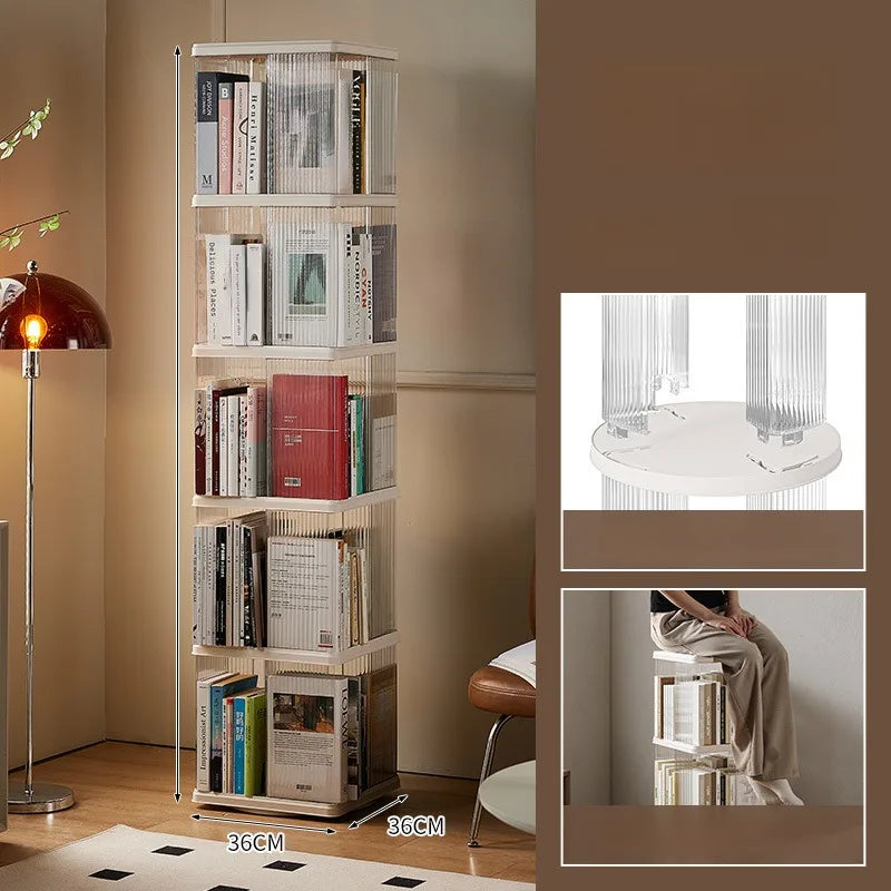 Bookshelf Rotating 360° Transparent Storage