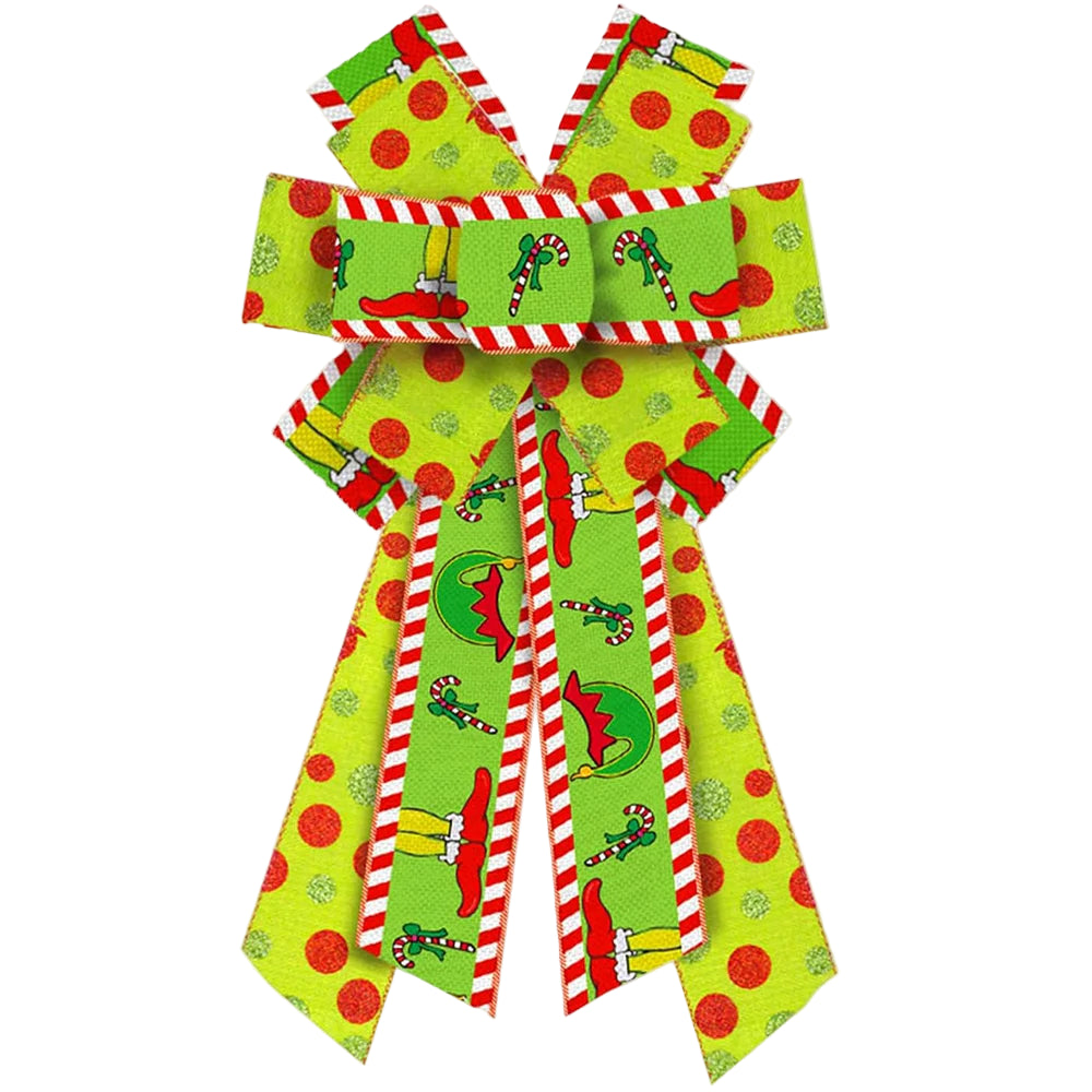 Christmas Bow with Red Green and Glitter Tree Topper
