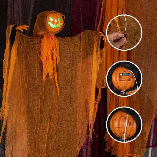 Halloween Pumpkin Hanging Ghost with Green Light Sound