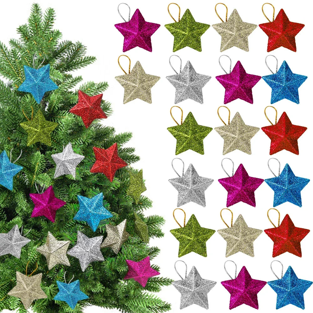 Christmas Star Ornaments with Glitter Hanging Decoration