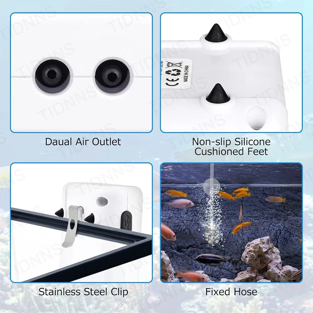 Aquarium Air Pump Rechargeable Silent USB Lithium Battery