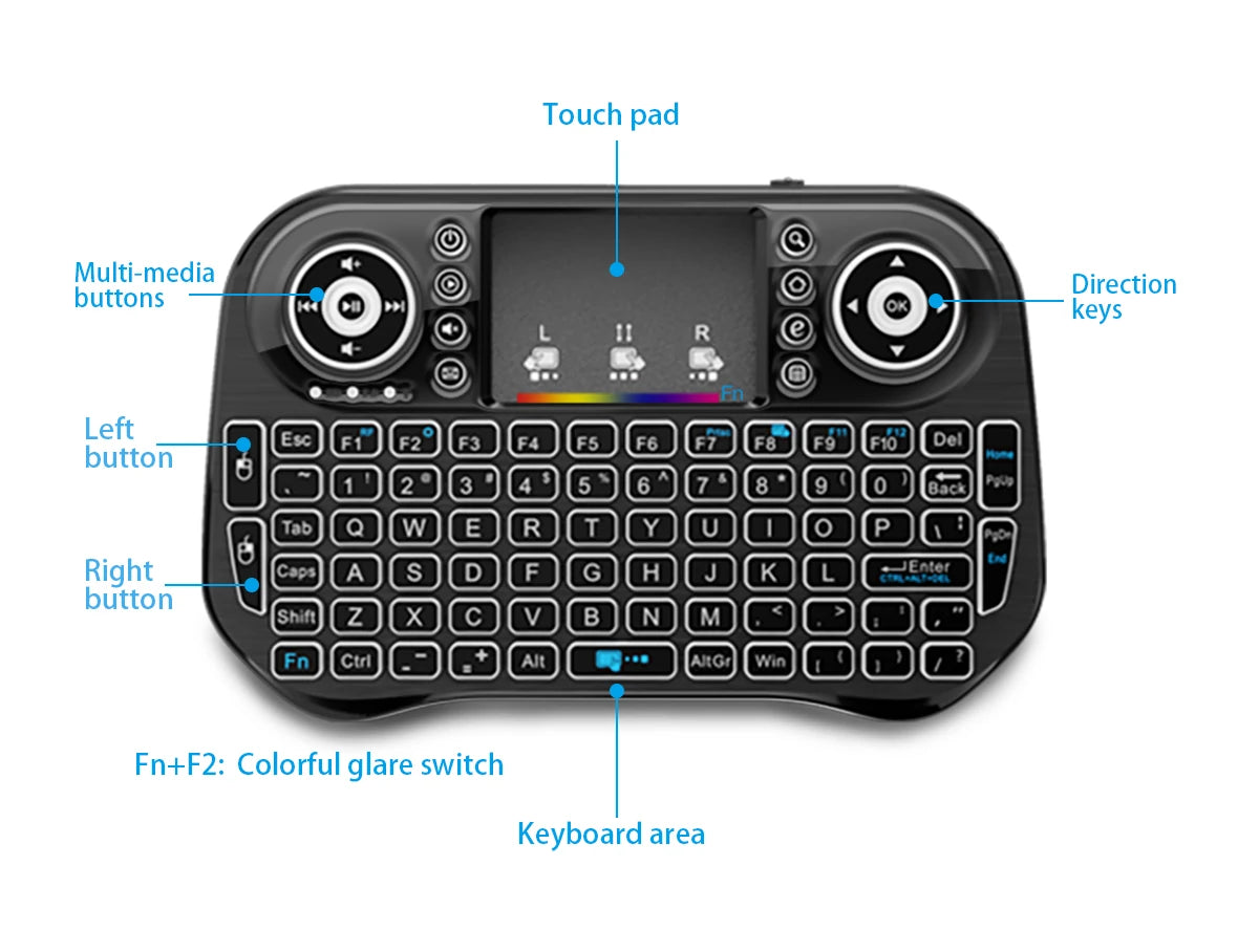 Mini Wireless Bluetooth Keyboard Backlit USB for Android PC