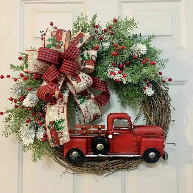 Christmas Wreath Red Truck Front Door Decoration