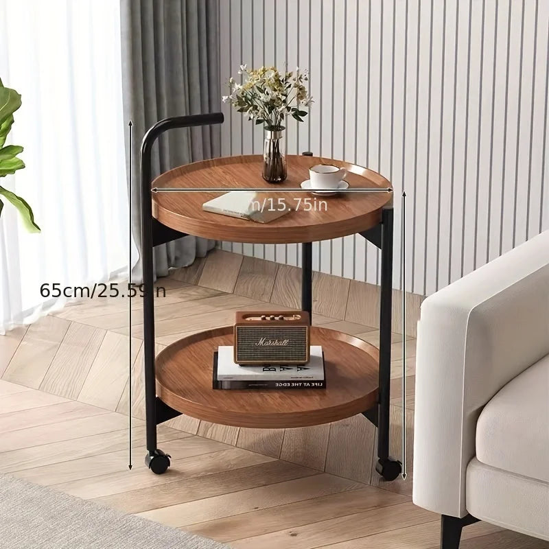 Coffee Table Storage Wheels Retro Hardwood