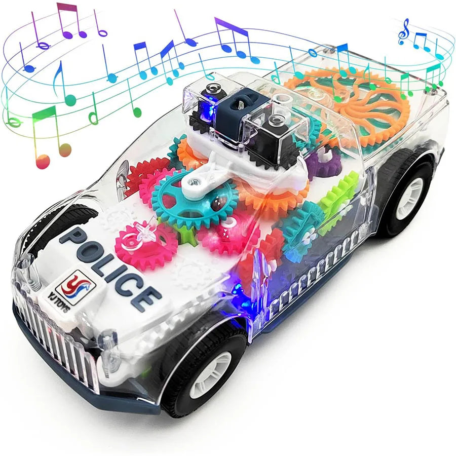 Police Car Toy Transparent Gears LED Music