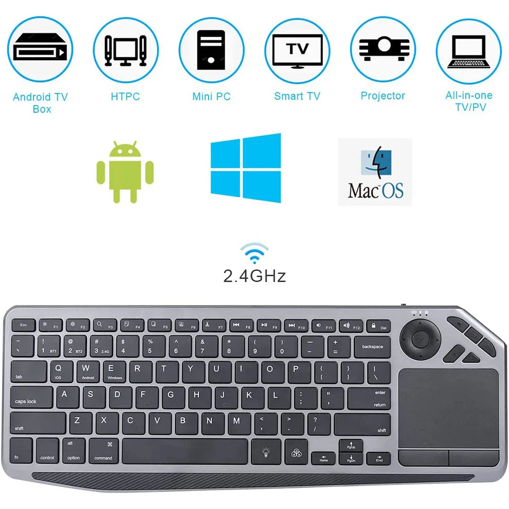 Rechargeable Wireless Bluetooth Keyboard with Touchpad & Backlight