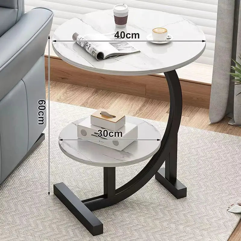 Mini Coffee Table Round Metal Modern Side Shelf