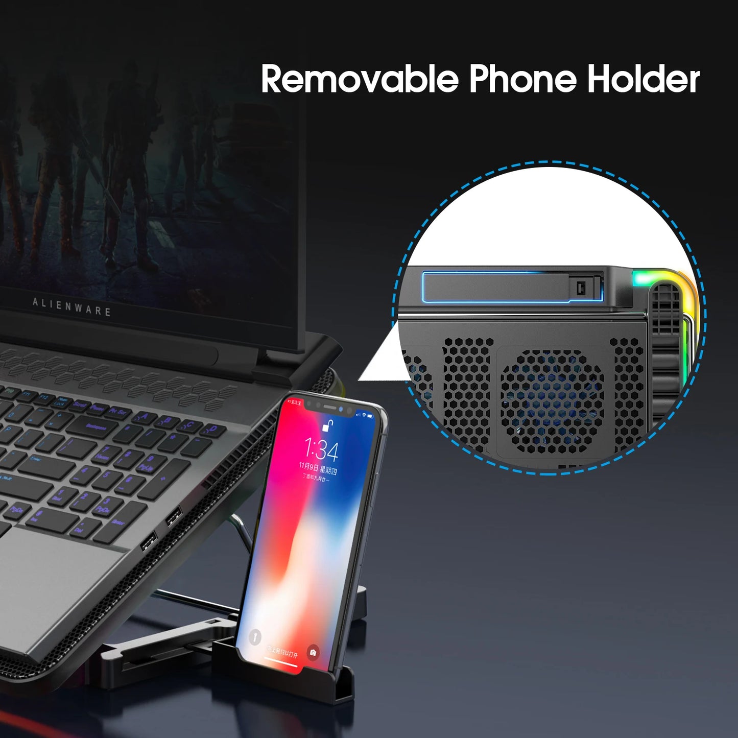 Laptop Cooling Pad Adjustable Stand with 6 Quiet Fans