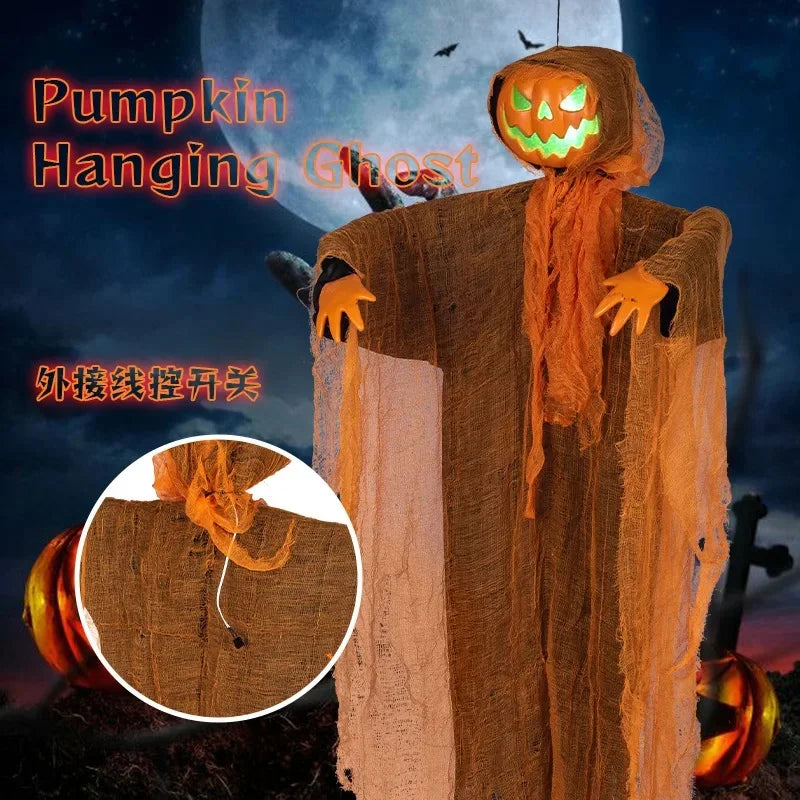 Halloween Pumpkin Hanging Ghost with Green Light Sound