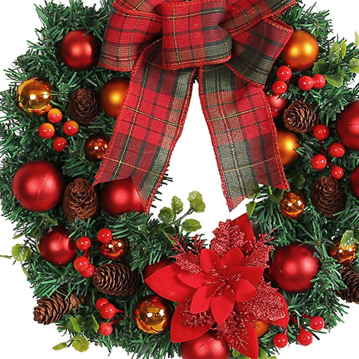 Christmas Wreath with Artificial Red Berry Bow Decoration