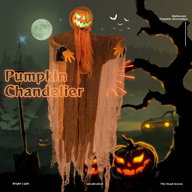 Halloween Pumpkin Hanging Ghost with Green Light Sound