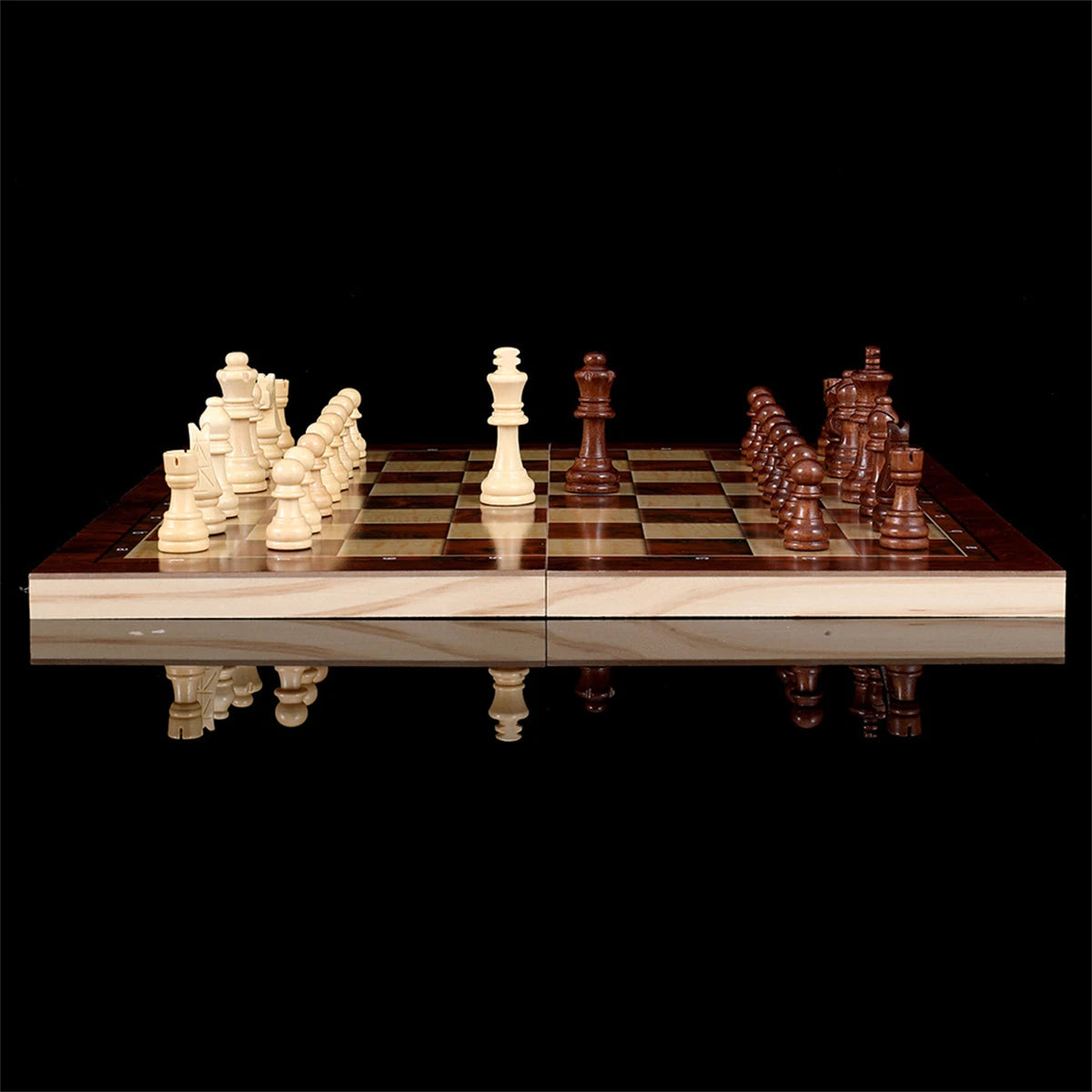 Wooden Chess Checkers Backgammon Set Portable Folding
