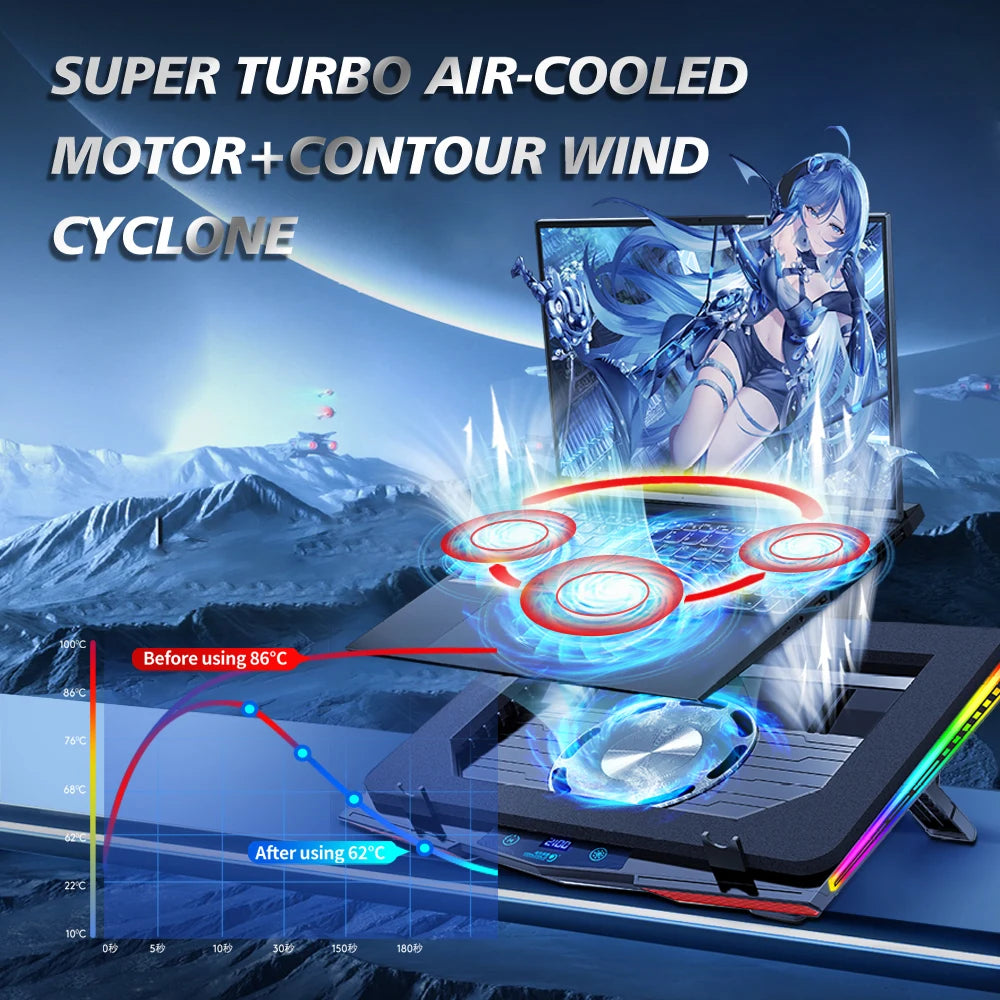 Laptop Cooling Pad Adjustable RGB Quiet USB Fans