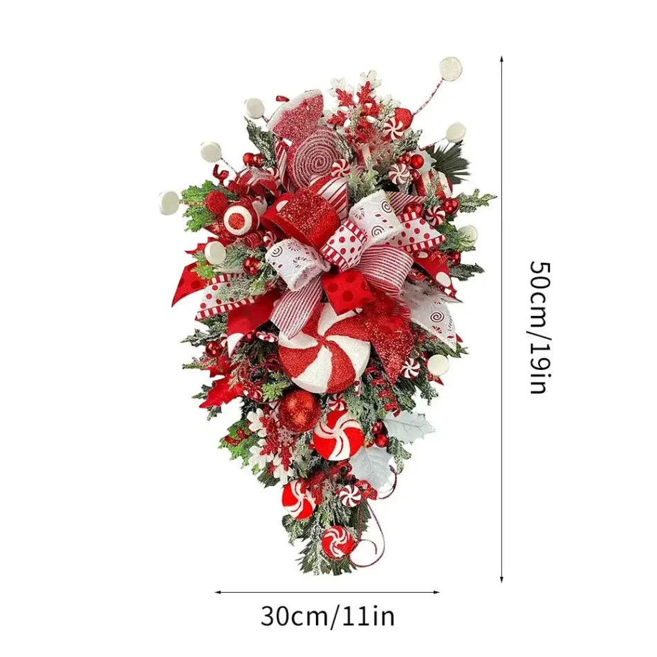 Christmas Wreath with Red Bow Candy Cane