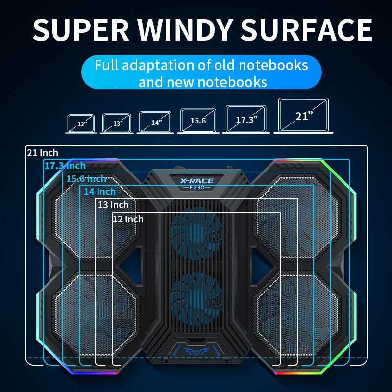 Laptop Cooling Pad RGB Stand with 6 Fans