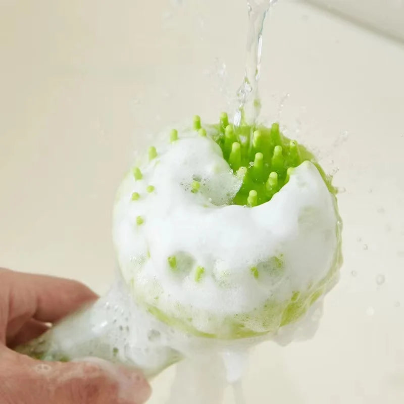 Pet Bath Brush Silicone Long Handle with Shampoo Dispenser