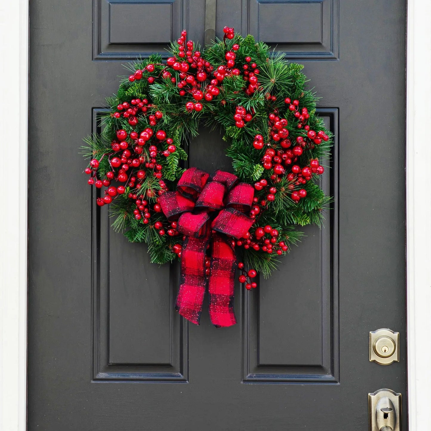 Christmas Wreath Red Berry Bow Front Door