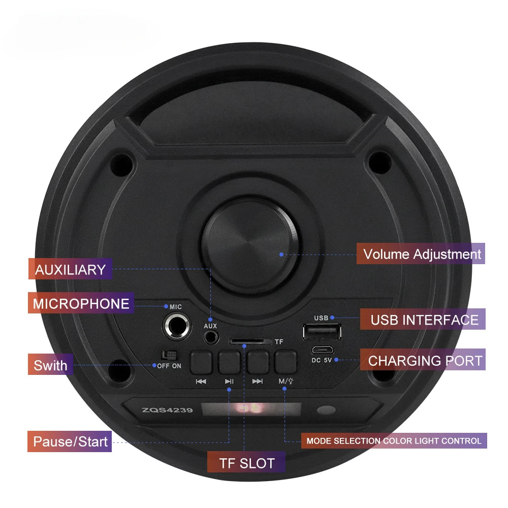 Portable Wireless Bluetooth Subwoofer Speaker Soundbar with LED lights & Karaoke