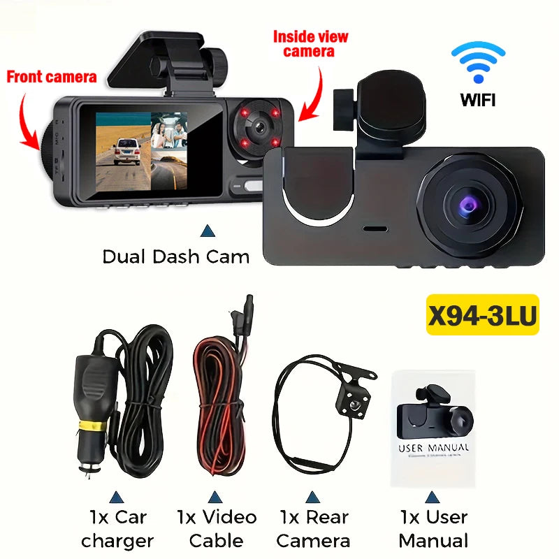 Dashcam Car WiFi Triple Lens 1080P HD Night Vision