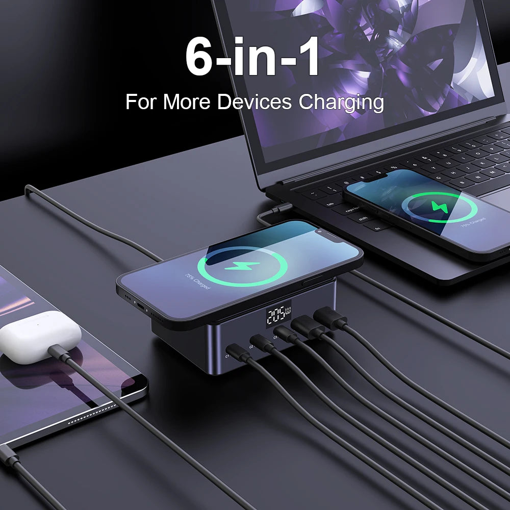 Charger GaN 205W Fast USB C Desktop Digital Display